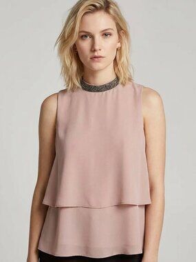 Zara Sleeveless Tiered Blouse with Beaded Collar